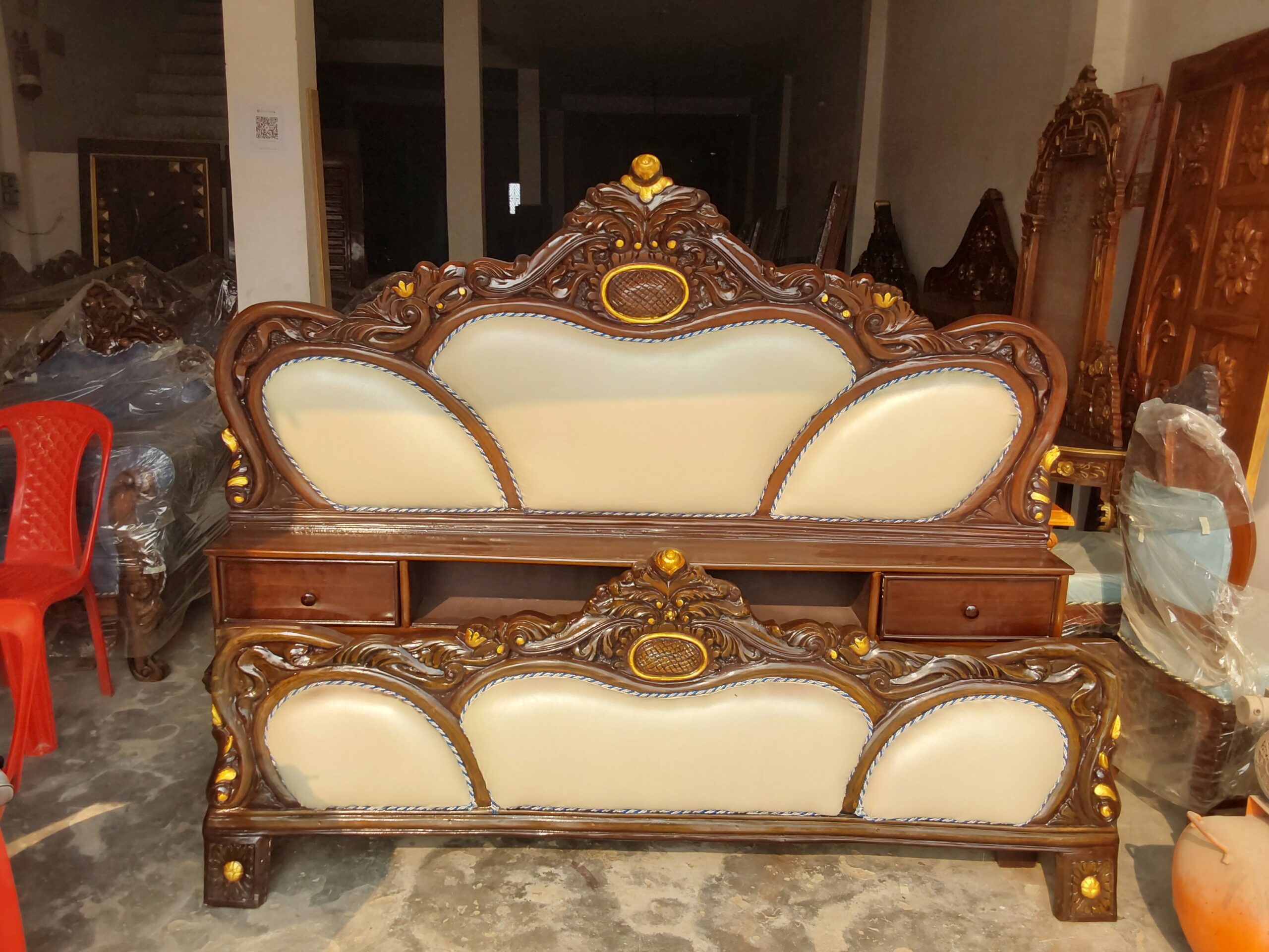 Full Size Bed with White Cushion - Image 2