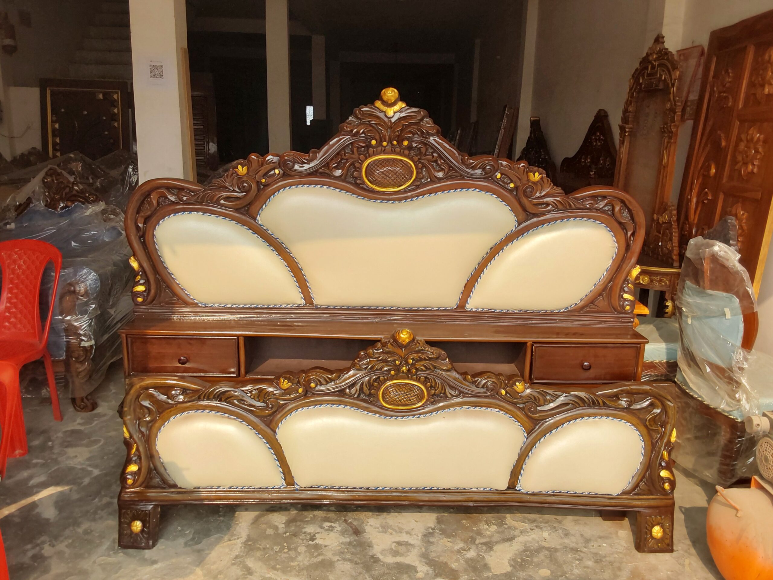 Full Size Bed with White Cushion - Image 3