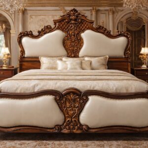 Full Size Bed with White Cushion