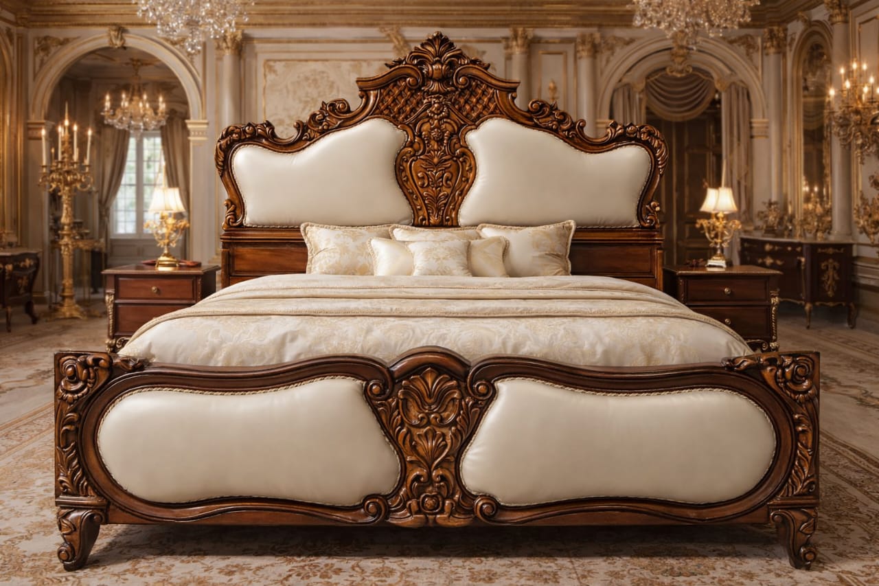 Full Size Bed with White Cushion